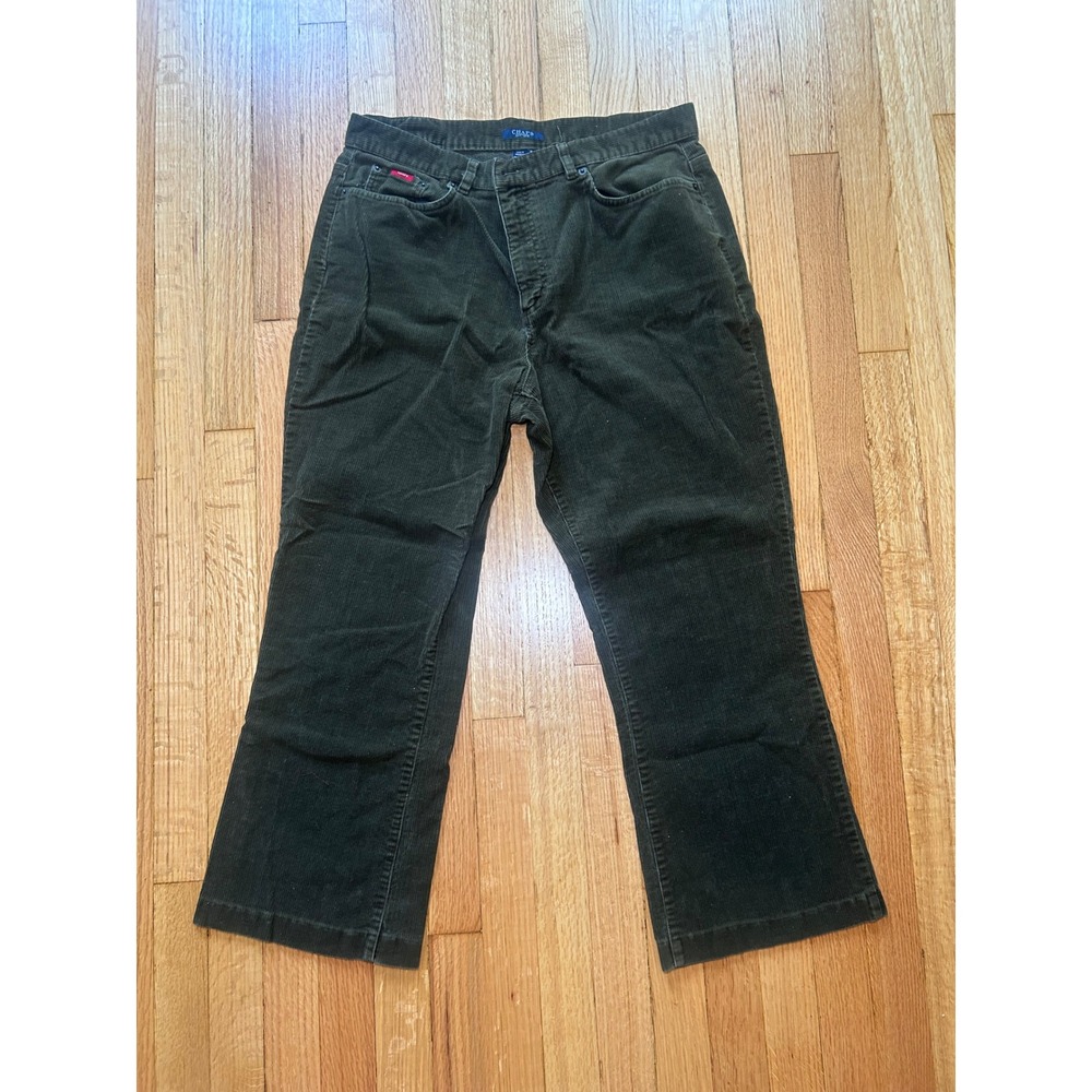 Chaps Womens Forest Green Corduroy Pants Size 14 Mid Rise Flare Stretch Cotton